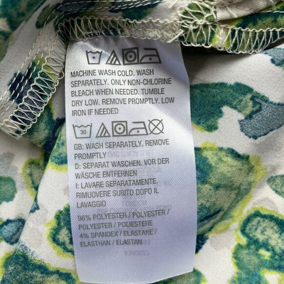 Susan Graver Liquid Knit Collared Button-Up Blouse Size M Green Print - Picture 7 of 7